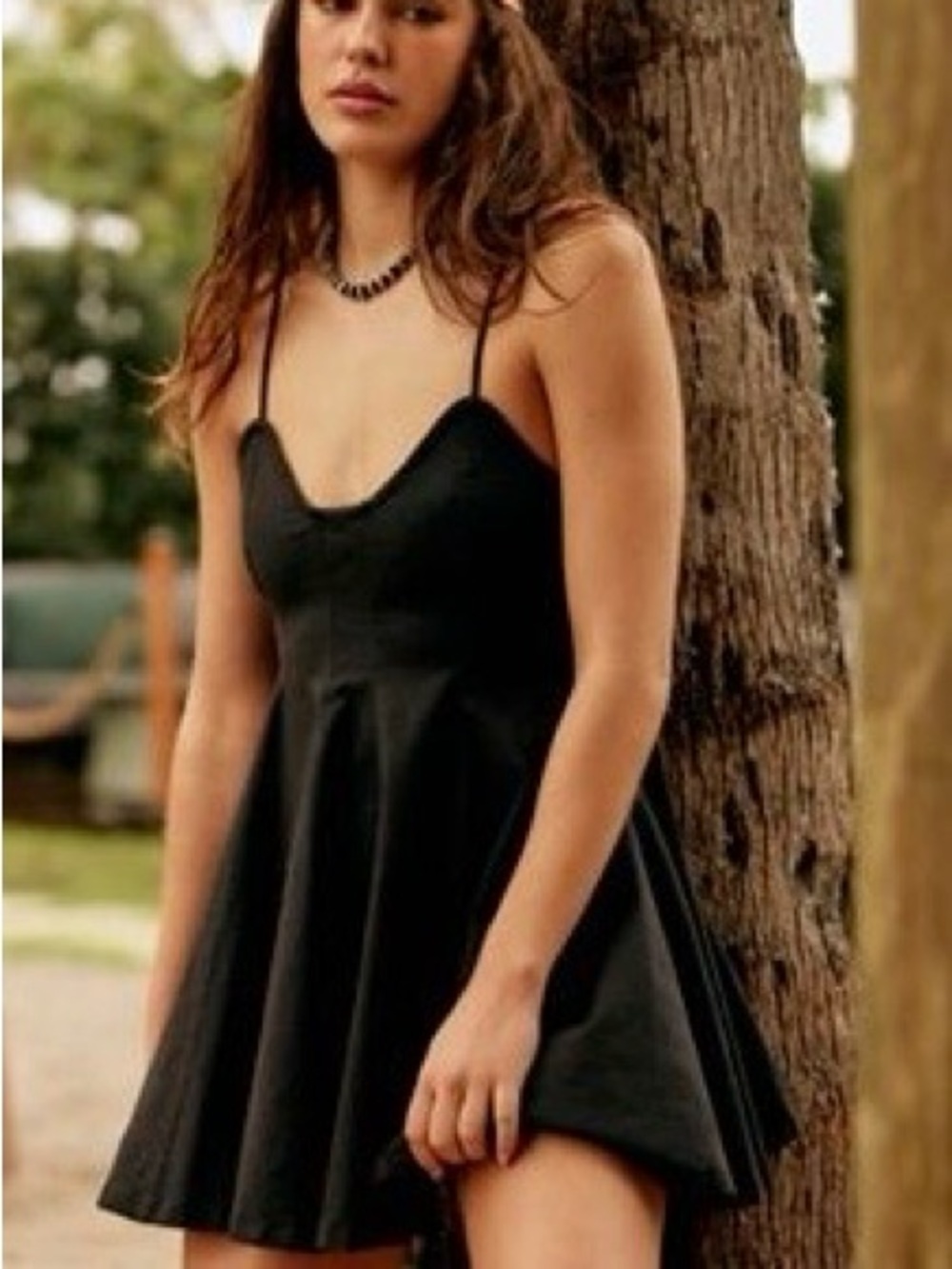 Free People Tan Lines Stretch Linen Mini Dress, Black, size MD, new with tags
